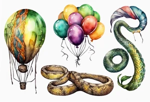 african python with colored ballons aside and te-fiti stone on the other side tattoo idea