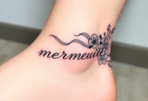ethereal mermaid with flowing hair among coral and sea flowers tattoo idea
