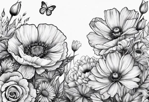 One poppy one rose two daisies tattoo idea