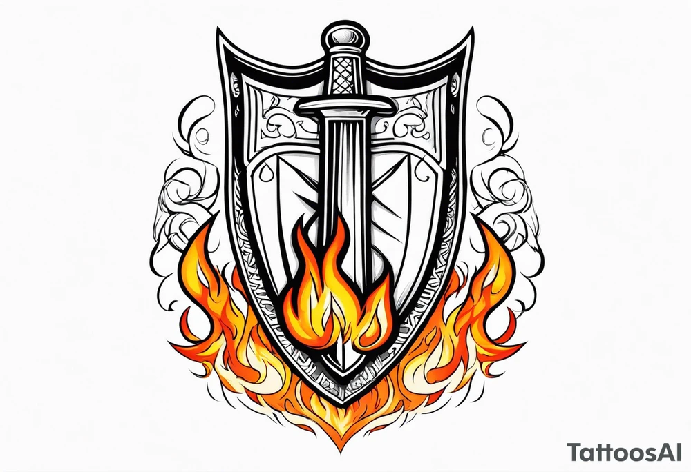 valhalla sword shield viking ship on fire tattoo idea