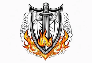valhalla sword shield viking ship on fire tattoo idea