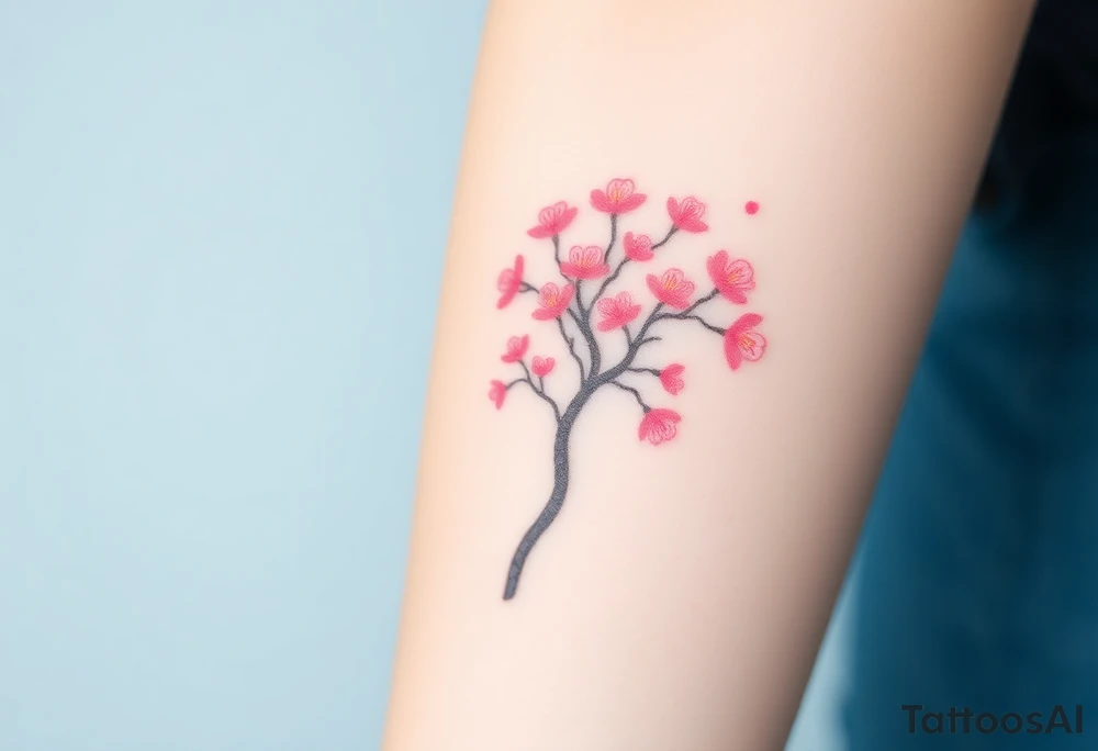 A delicate cherry blossom tree with soft pink petals, representing beauty, life, and fleeting yet precious family moments tattoo idea