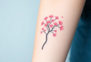 A delicate cherry blossom tree with soft pink petals, representing beauty, life, and fleeting yet precious family moments tattoo idea