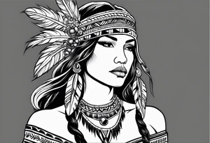 Native american girl, Taurus, flowers, dream catcher, pacific island tattoo idea