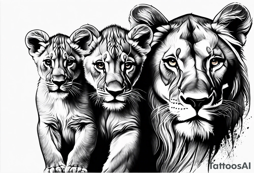 Lioness protecting her two cubs tattoo idea