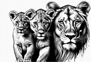 Lioness protecting her two cubs tattoo idea