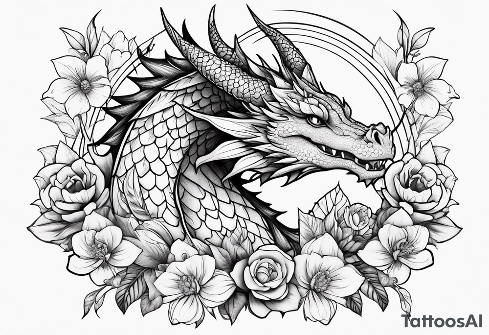 Cute dragon with flowers tattoo idea