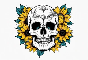 skull with sunflowers tattoo idea