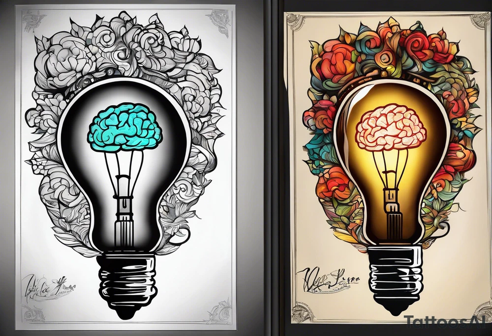 Create an artistic representation of an illuminated lamp with a brain inside it, symbolizing autistic awareness. Feel free to add any colors, details, or stylistic elements that resonate with the theme tattoo idea