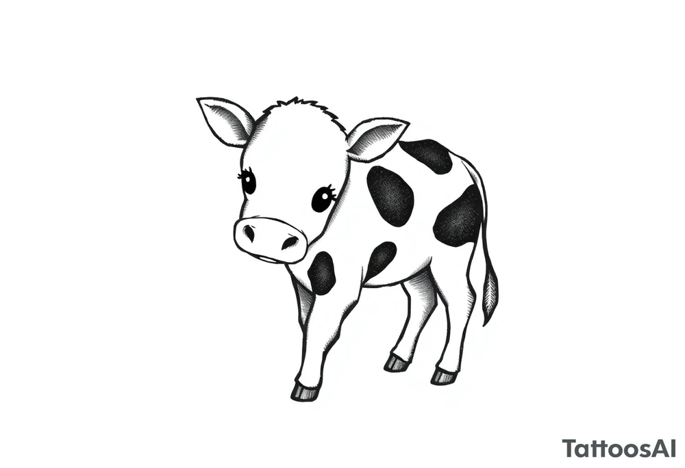 small cute black and white patched baby cow tattoo idea