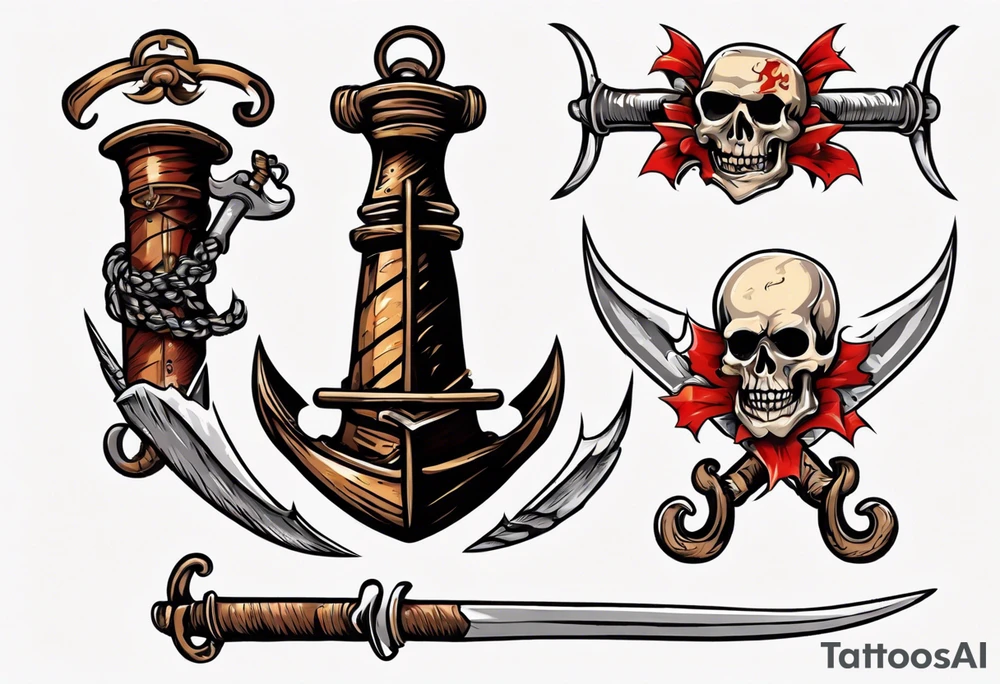 A pirate cutlass in American traditional style for a forearm tattoo idea