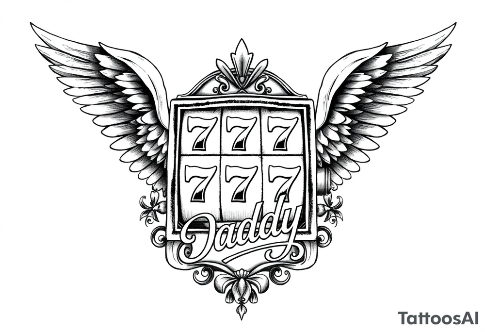 Slot machine with 777 and the word Daddy with angel wings tattoo idea