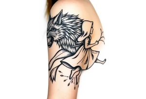 Big bad wolf running behind little red riding hood tattoo idea