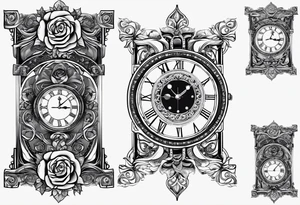 I want a design to print on t-shirts. The design is an hourglass with a wristwatch in the middle with Amazigh numbers, and this watch is surrounded by planets and Ashulk roses. tattoo idea