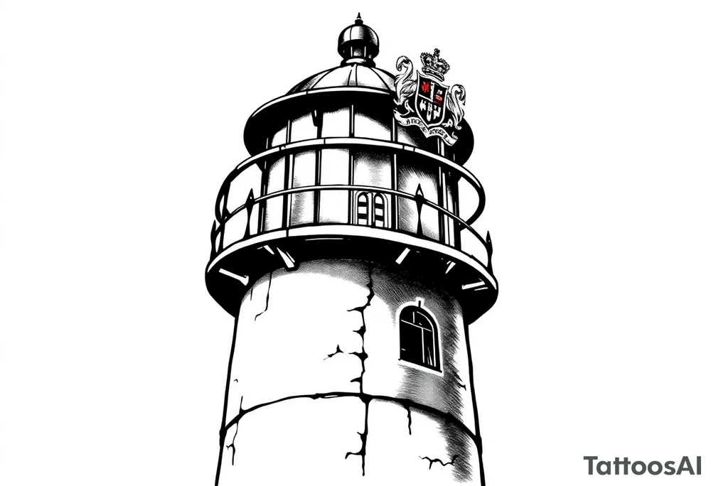 Lighthouse with coat of arms incorporated into the roof tattoo idea