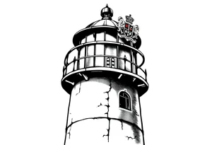 Lighthouse with coat of arms incorporated into the roof tattoo idea