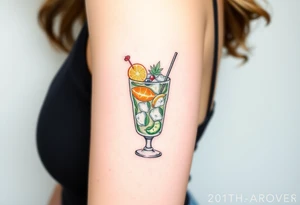 Fun Caribbean cruise cocktail with lots of garnishes and ice in a short rocks glass tattoo idea
