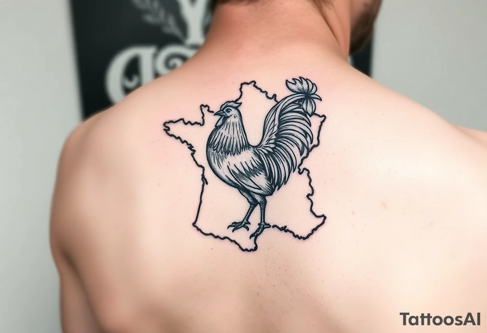 map of France with Rooster tattoo idea