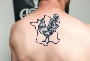 map of France with Rooster tattoo idea