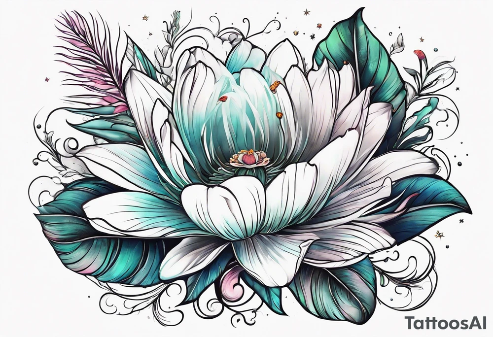 sea,, night, flower, palm, tattoo idea