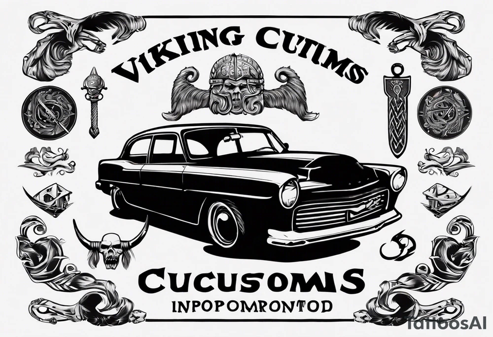i want a tattoo of a viking and a old classic vintage car  and I want the words “Viking Customs” incorporated into the design tattoo idea