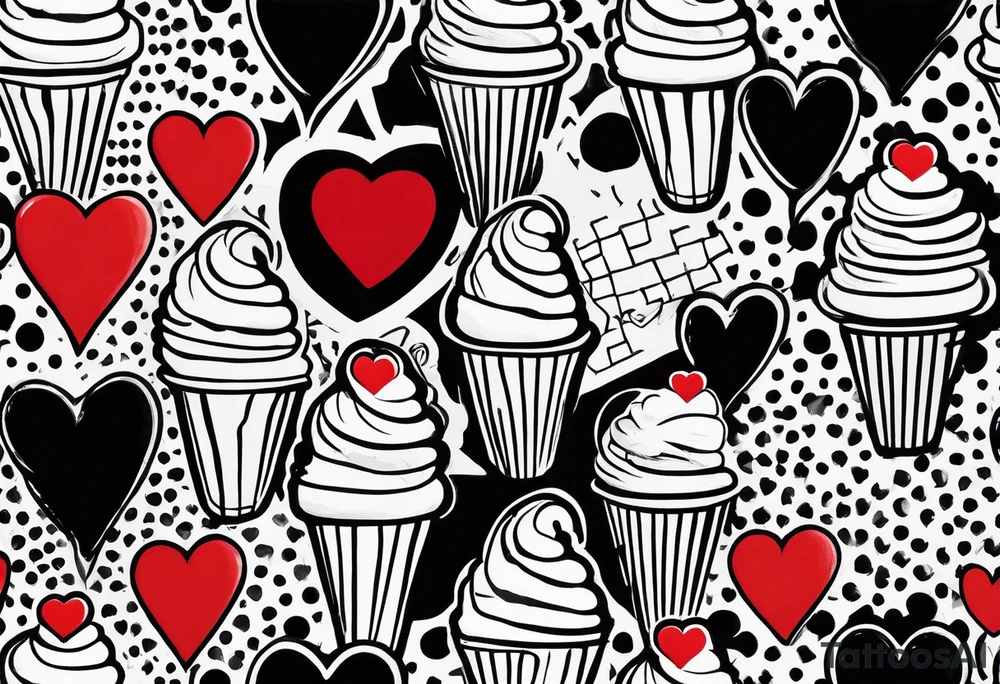black and white ice cream cone with small red heart on it somewhere. tattoo idea