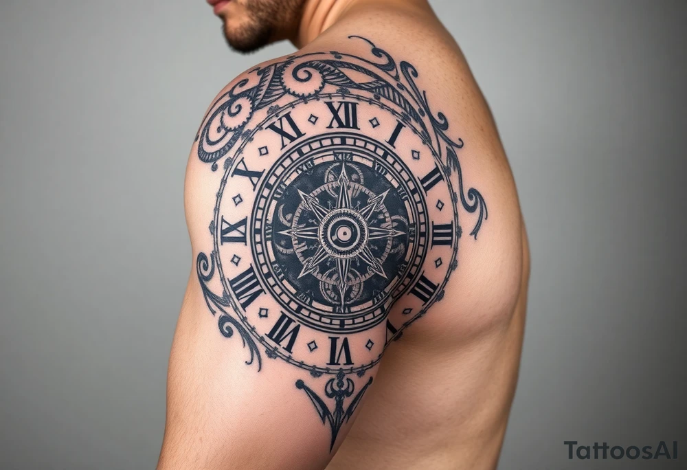 vintage roman numerals within ornate clockwork mechanism tattoo idea