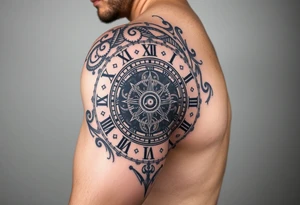 vintage roman numerals within ornate clockwork mechanism tattoo idea