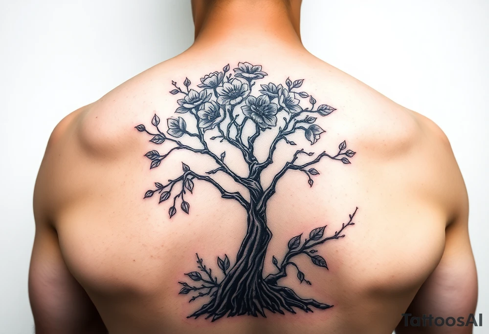 Powerful flower tree with cloud over it tattoo idea