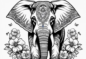 Elephant and flowers tattoo idea