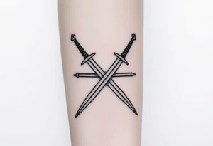 Powerful swords that are straight and only 2 of them crossing or laying flat tattoo idea