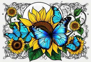 Full moon, blue morpho butterflies and sunflowers. tattoo idea