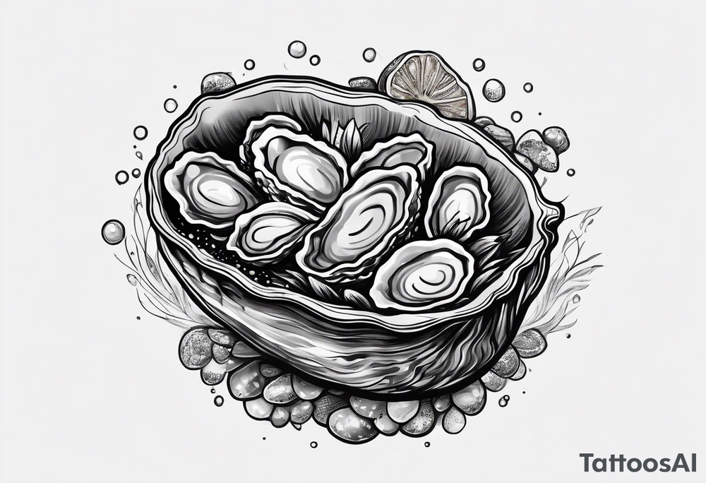 Small open oyster with a small world on the inside tattoo idea
