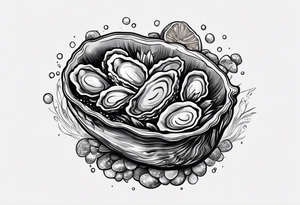 Small open oyster with a small world on the inside tattoo idea