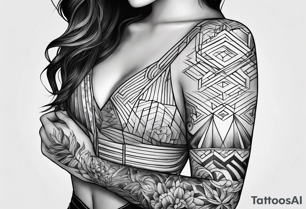 lines back and arm combination tattoo idea