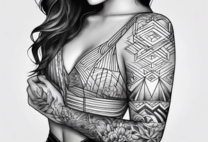 lines back and arm combination tattoo idea