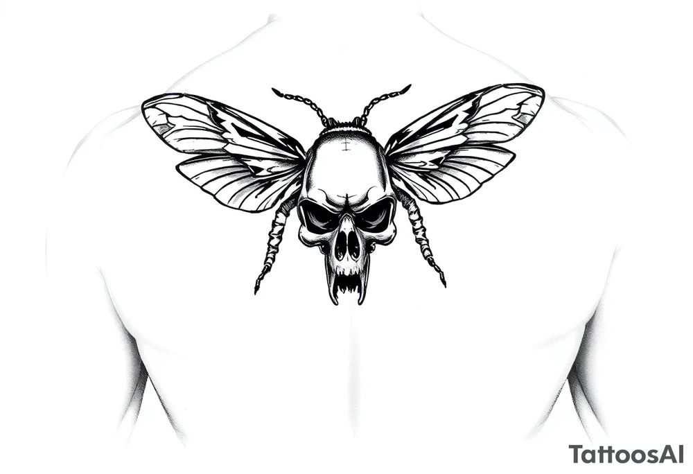 A tribal bee with a skull for lower abdomen on a man tattoo idea