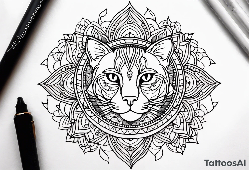 Cat mandala tattoo idea