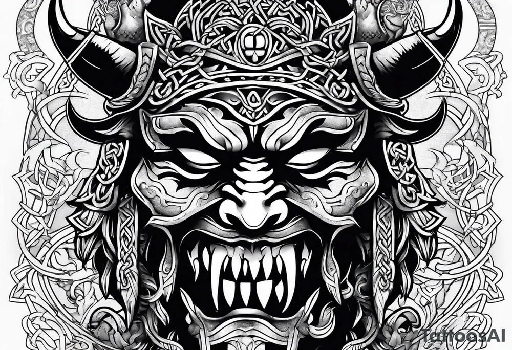 oni mask in celtic style tattoo idea