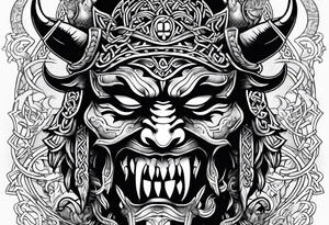 oni mask in celtic style tattoo idea