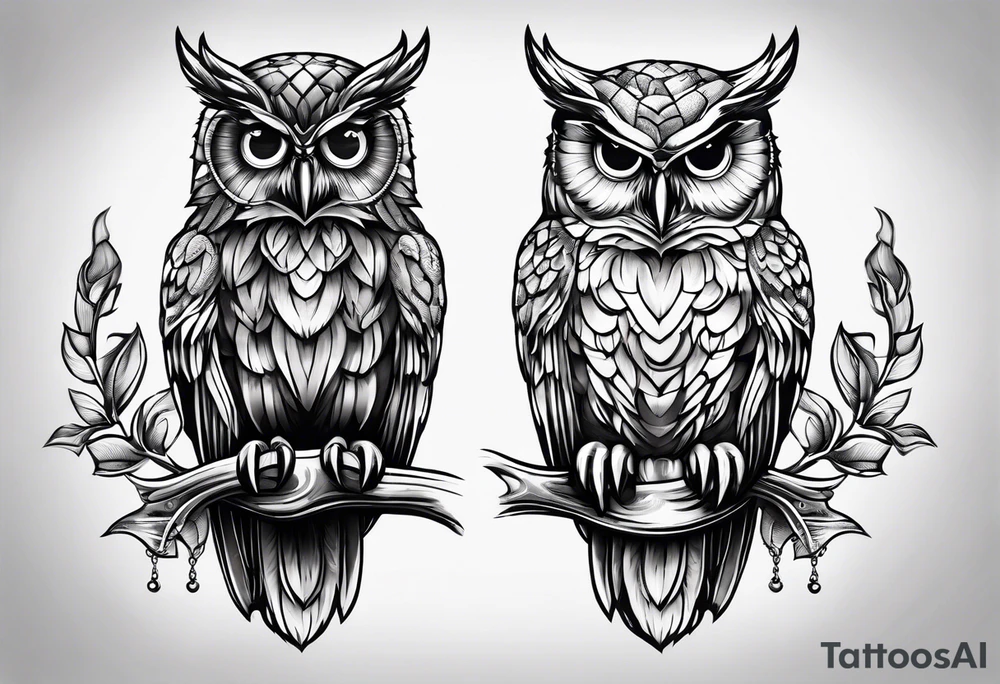 owl holding a scale with its claws tattoo idea