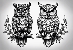 owl holding a scale with its claws tattoo idea