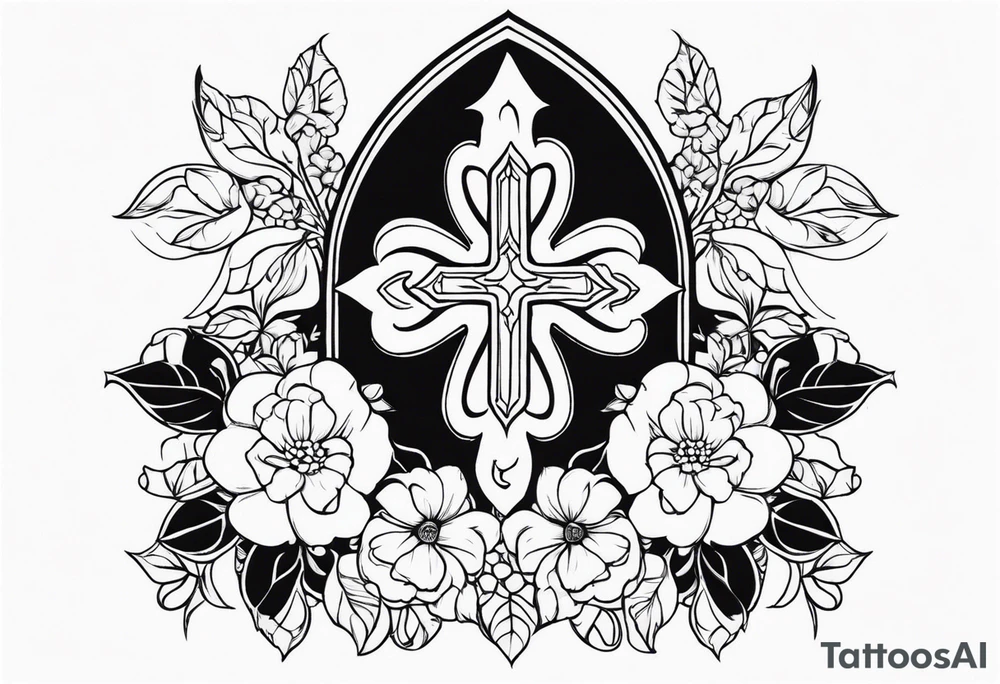 Pretty Catholic tattoo small with flowers tattoo idea