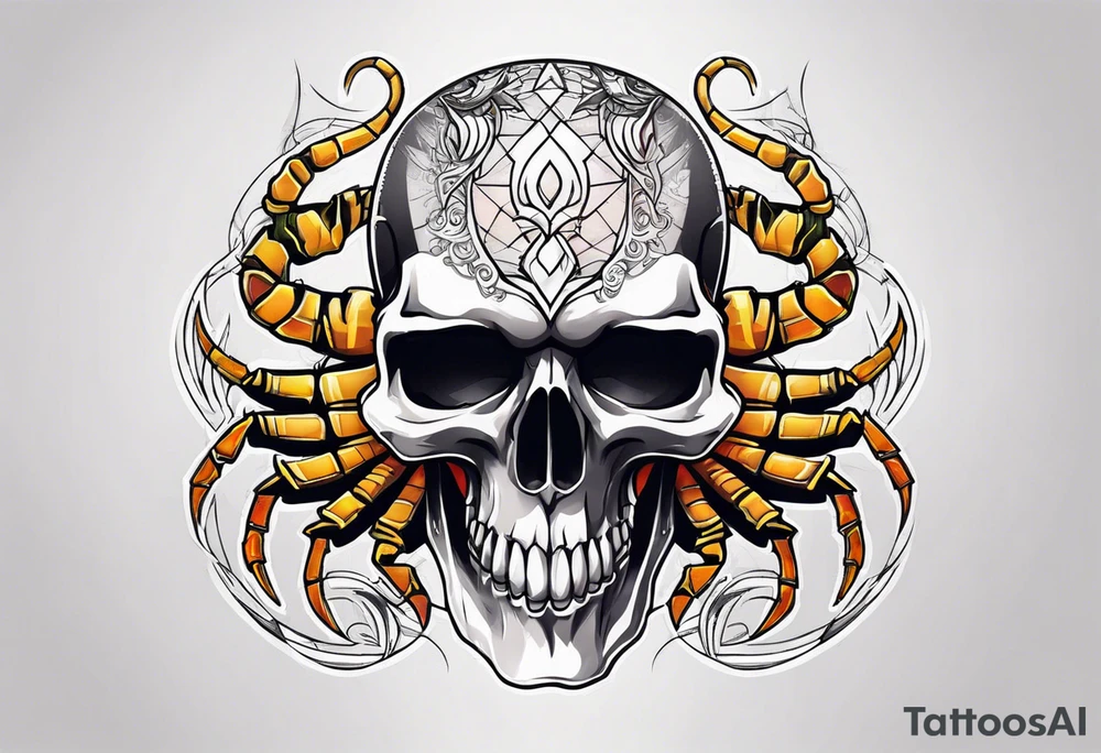 Skull tattoo with a large scorpion tattoo idea