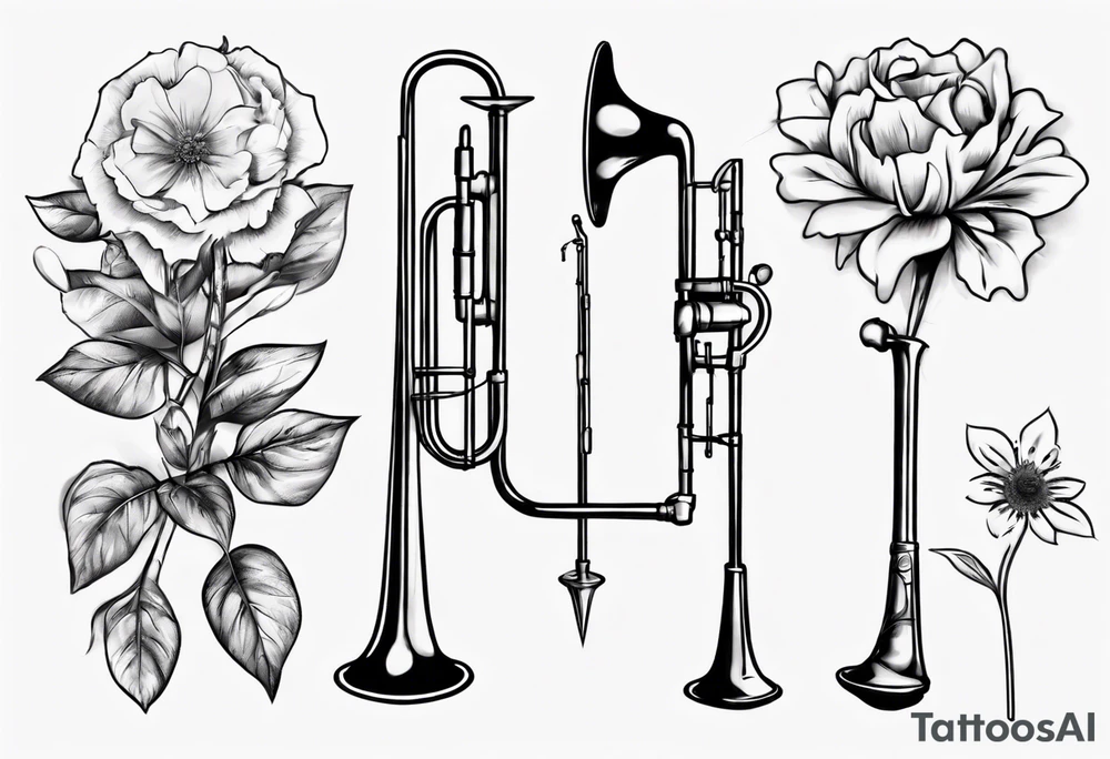 trombone growing a flower tattoo idea