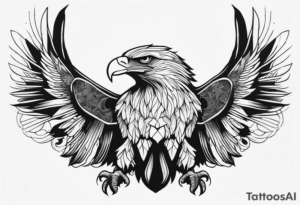 Narrow realistic black and white eagle chest tattoo tattoo idea
