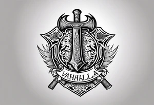 valhalla on fire sword shield axe tattoo idea
