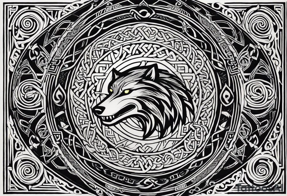 A powerful tattoo design combining Nordic, Greek, and Celtic symbols to represent someone who made you believe in humanity's goodness, only to turn out to be its ultimate betrayer. The centerpiece is a snarling wolf, symbolizing Fenrir, with glowing eyes and an open mouth, representing betrayal and destruction. Surrounding the wolf is the Ouroboros, a serpent eating its own tail, symbolizing the endless cycle of trust and betrayal. The Triskelion, with its three interlocking spirals, appears in the background or as a border, representing the shifting balance between light and dark. Incorporate fire and ice elements to reflect the contrast between warmth (trust) and coldness (betrayal), with Celtic knotwork and runes adding ancient, mystical depth to the design.
make sure that each part of the tattoo is obviously represented tattoo idea