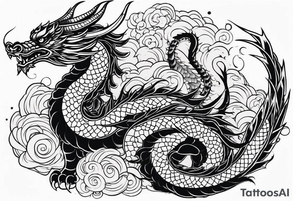 a full sleeve of a japanese styled dragon. Simplistic tattoo idea a full sleeve of a japanese styled dragon. Simplistic tattoo idea