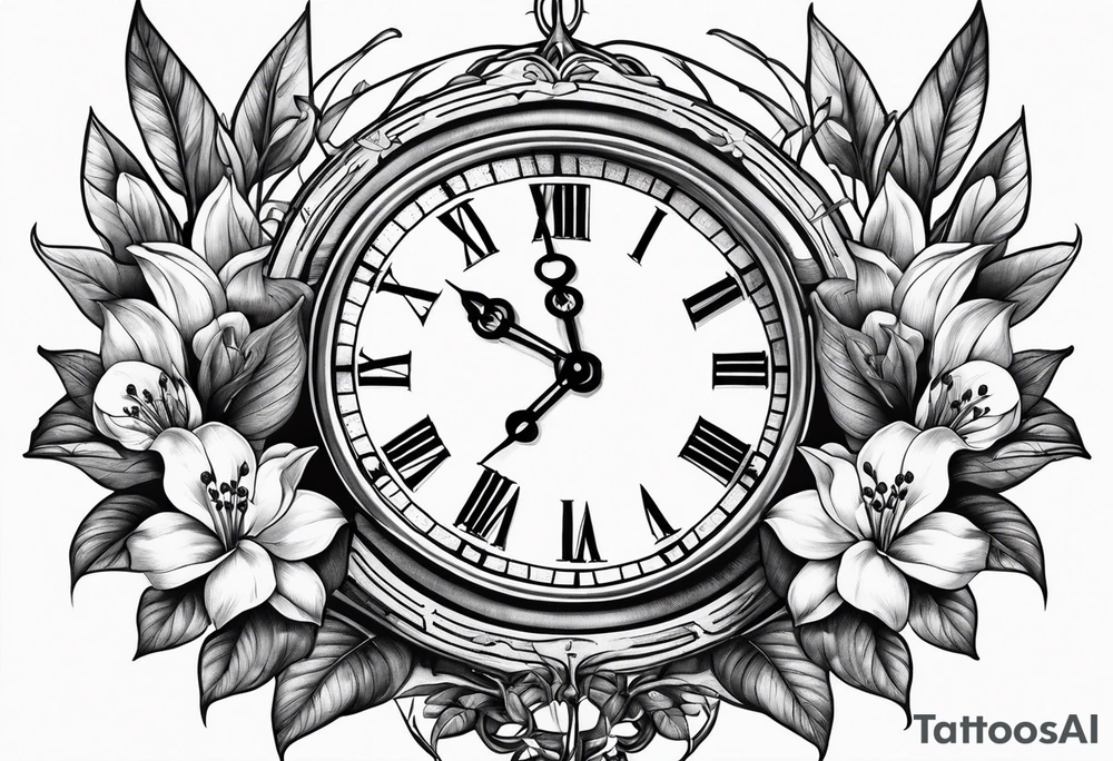 Clock, banyan tree, lily of the valley, protector, strong tattoo idea